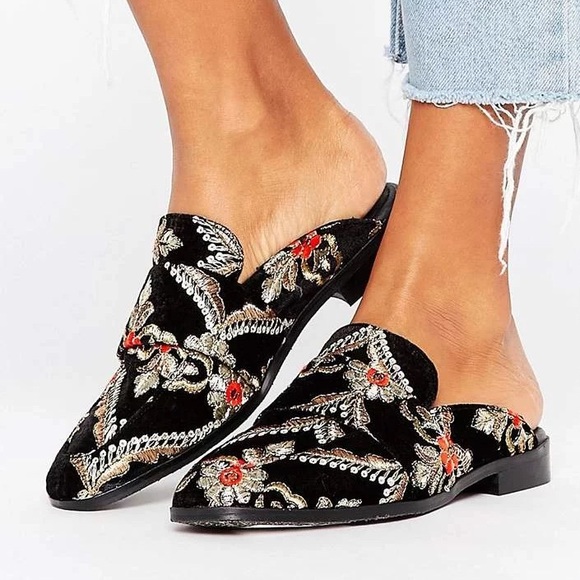 Free People Brocade At Ease Black Embroidered Mules - Picture 8 of 8